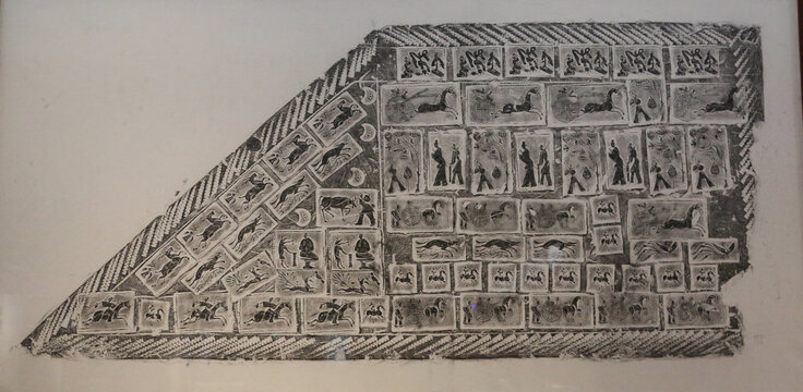 抹角官吏车骑动物画像砖拓片