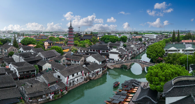 苏州昆山千灯古镇全景