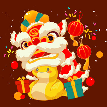蛇年舞狮小蛇插画
