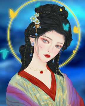 手绘古装美女插画