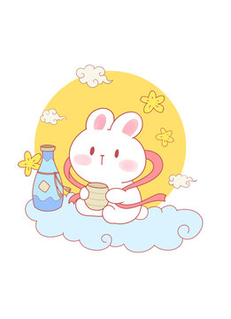 卡通中秋桂花酒玉兔