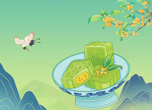 国风绿豆糕手绘
