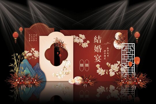 红色中式婚礼背景