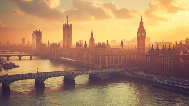 英国伦敦威斯敏斯特宫和泰晤士河的壮丽景色