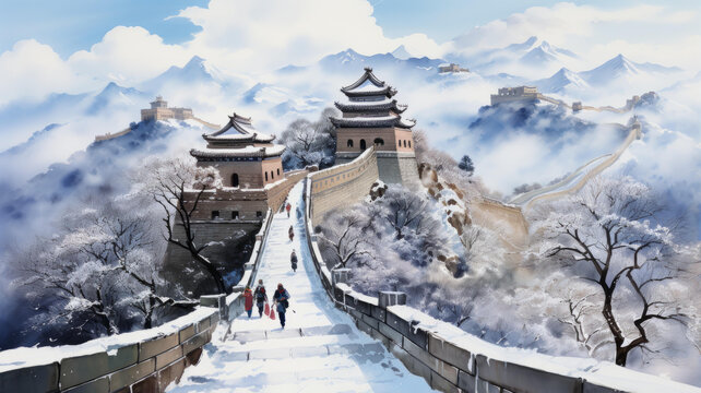 长城冬景的AI图片