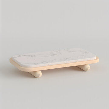 简约风格的白色大理石木质产品展示台