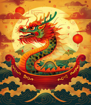 龙舟赛传统画