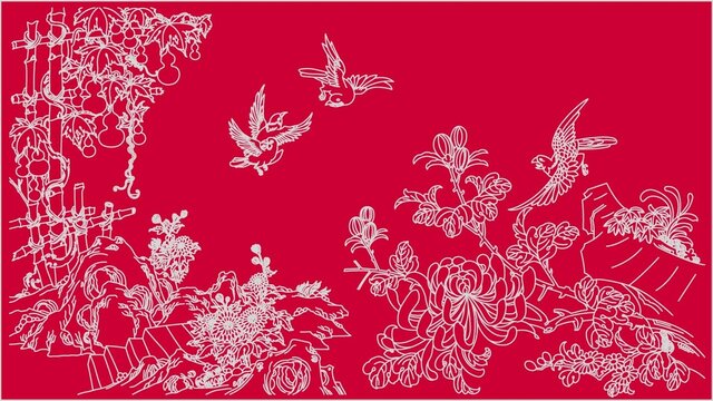 中秋菊花飞鸟图