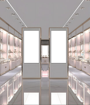 空白展示屏的现代简约商店室内设计
