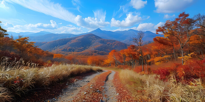秋天的山间小路风景