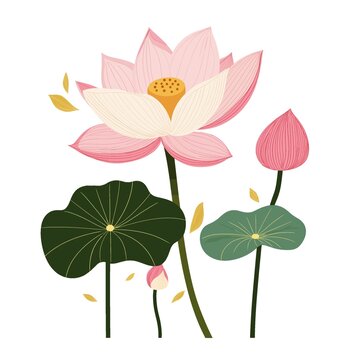 手绘荷花矢量插画