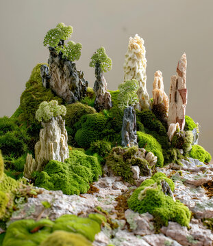 苔藓微景观，石林与绿意
