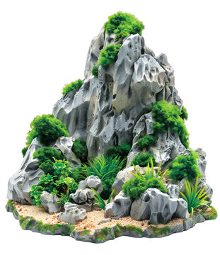 [免抠素材]水族箱造景山石绿植装饰