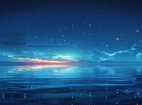 星空浩瀚，海面宁静
