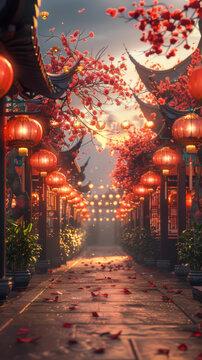 唯美的古风建筑与樱花