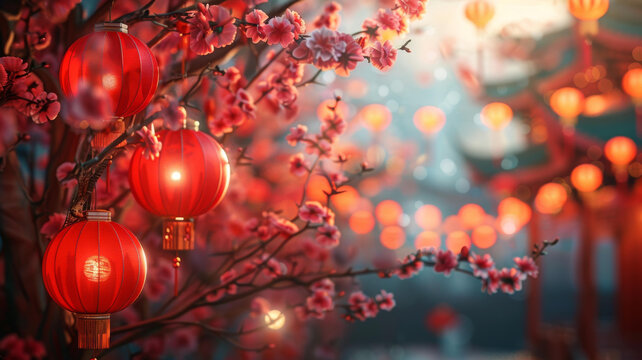 樱花树下的红灯笼