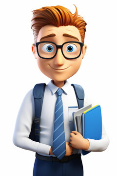 一个背着背包拿着书的男学生的插图