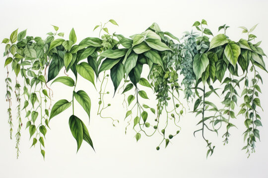 各种绿色植物和藤蔓的插图