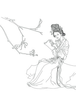 白描仕女图