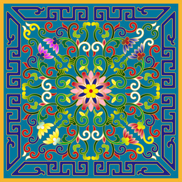 方形缠枝莲纹