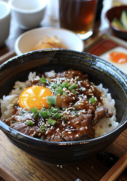 日式牛肉饭，生鸡蛋黄