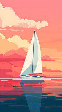 日落时分帆船在海上航行