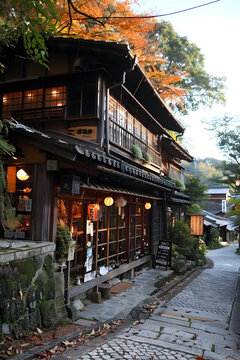 日本传统村落中的一栋老木屋