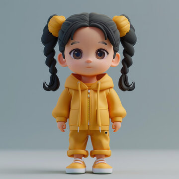 穿着黄色衣服扎着双马尾的可爱卡通女孩