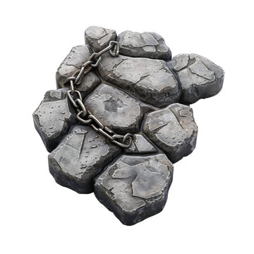 [免抠素材]金属链条缠绕的岩石块