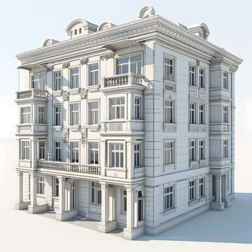 欧式建筑3D模型白色外观设计