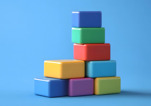 彩色积木堆叠成金字塔形状