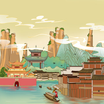 湖南手绘元素背景