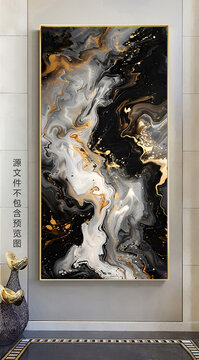 现代鎏金抽象山水入户玄关装饰画