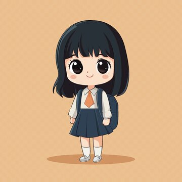 背着书包的卡通女孩