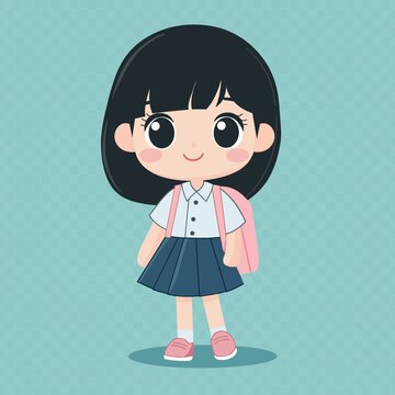 上学的卡通女孩