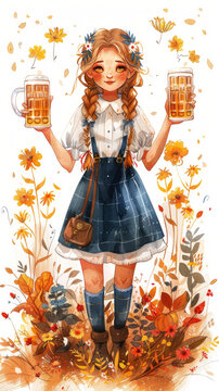 手持两杯啤酒的女孩插图