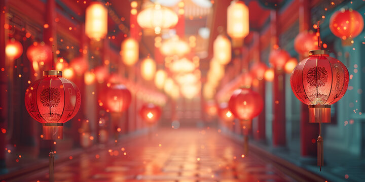 大红灯笼高高挂起，烘托出节日的气氛