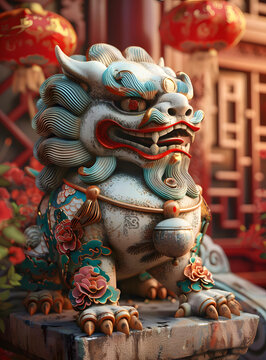 石狮子的AI图片