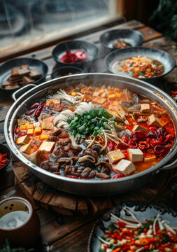 一锅麻辣火锅里面有各种各样的食材