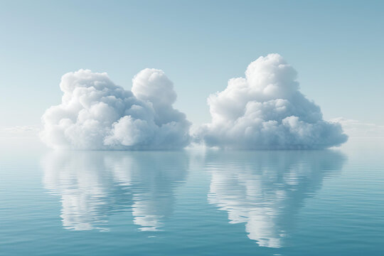 两朵巨大的云朵漂浮在海面上空