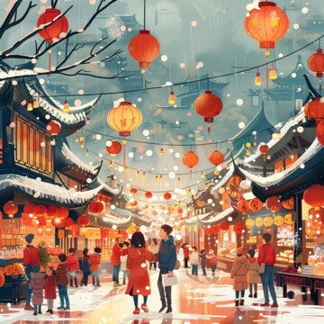 春节热闹的中国街市人们正在为节日采购