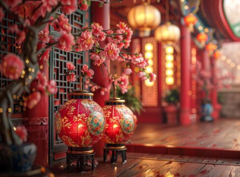 春节红灯笼与樱花