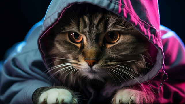 戴着彩色帽衫的猫