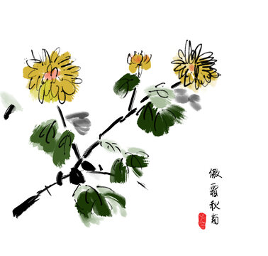 水墨秋菊画