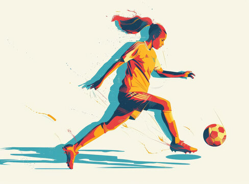 一位正在奔跑的女足球运动员的插图