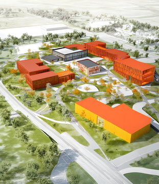 现代化校园建筑设计鸟瞰图