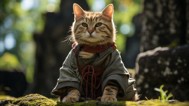 身穿武士盔甲的猫