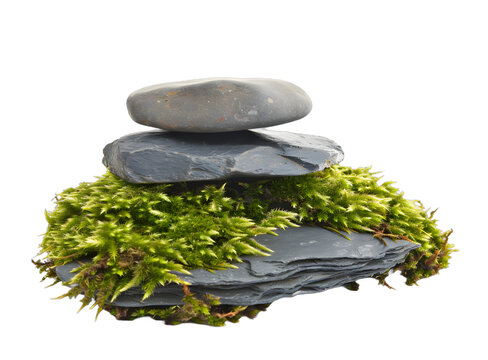 [免抠素材]青苔上堆叠的石头