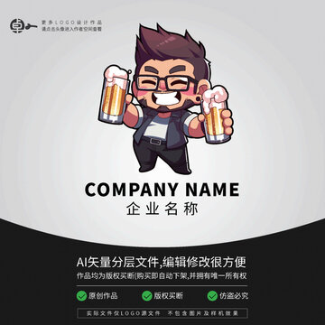 帅哥卡通男孩LOGO大师烧烤店