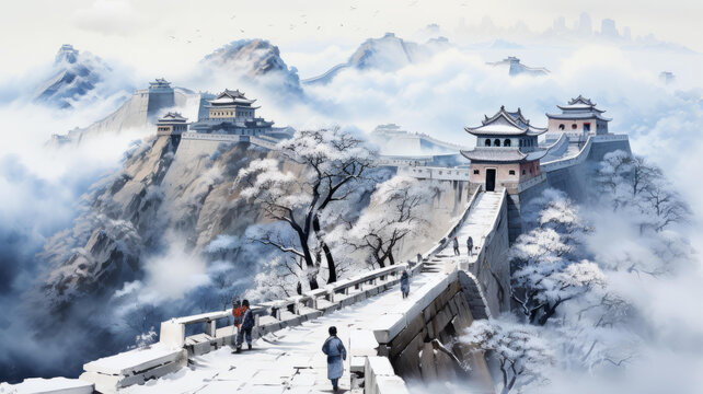 冰天雪地中的万里长城